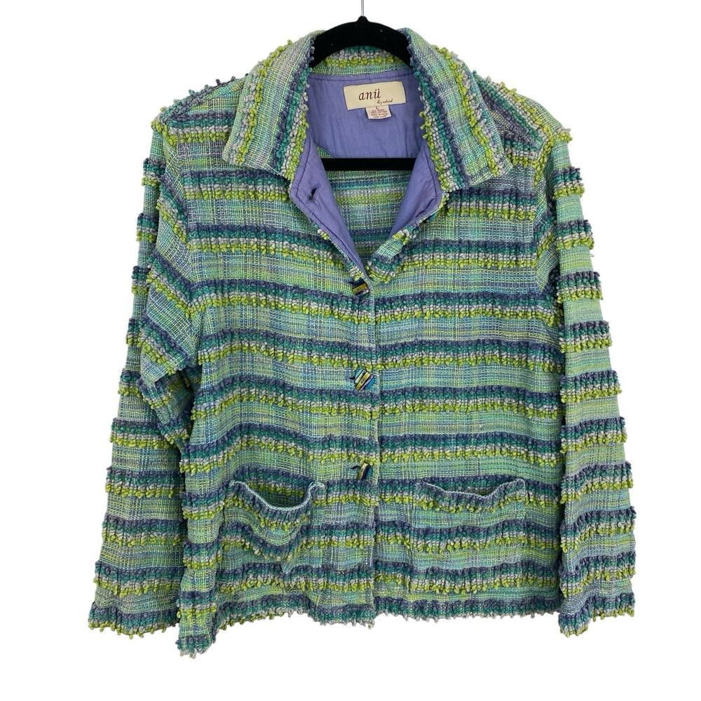 ANU Woven Chenille Tapestry Jacket Blazer Women size Large Button Up Boxy Artsy - Picture 2 of 16